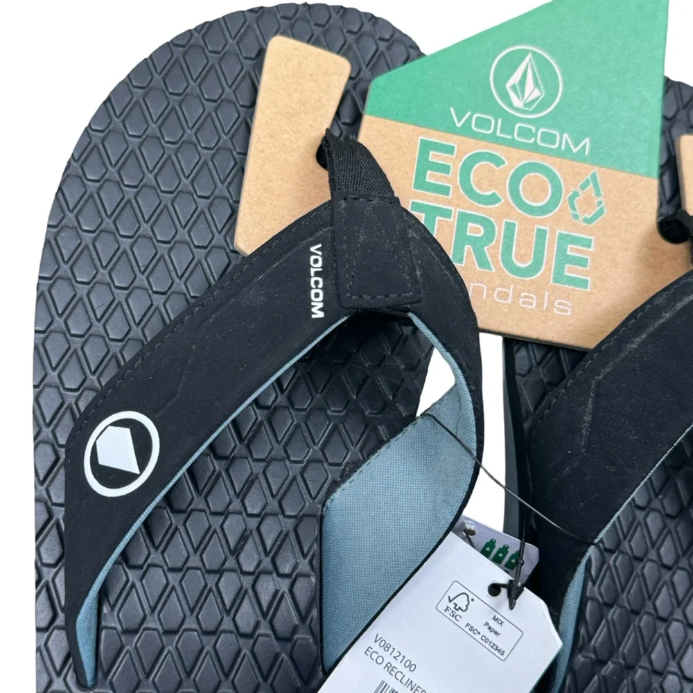 Volcom Black Eco Recliner 2 Flip Flops Mens Size 6